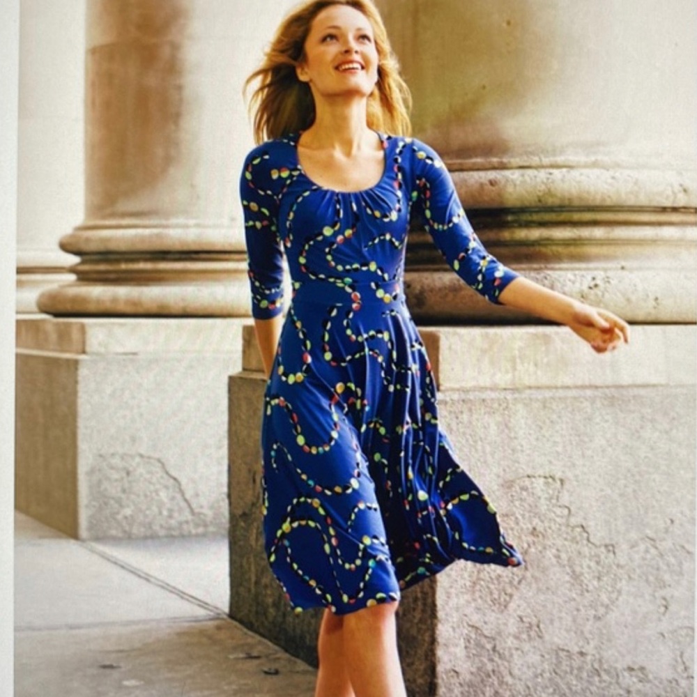 Boden Highgate Jersey Dress Slate Grey Blue Abstract Print Size 8